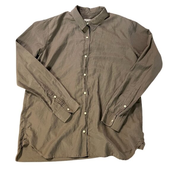 Women's GAP Chocolate Brown Long-Sleeve Button-Down Shirt, Made w/Silk, Size M - Picture 1 of 7